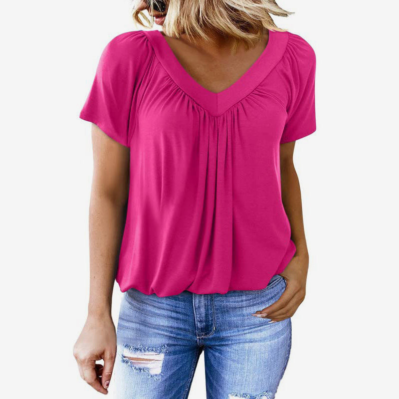 🌸Women's casual pleated V-neck short sleeve top