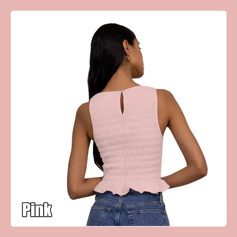 High Elastic Ruffled Slim Fit Women's Top