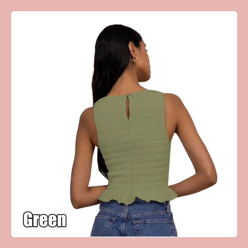 High Elastic Ruffled Slim Fit Women's Top