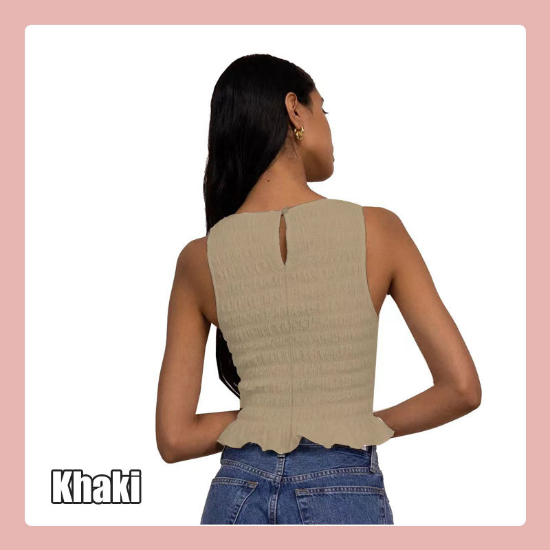 High Elastic Ruffled Slim Fit Women's Top