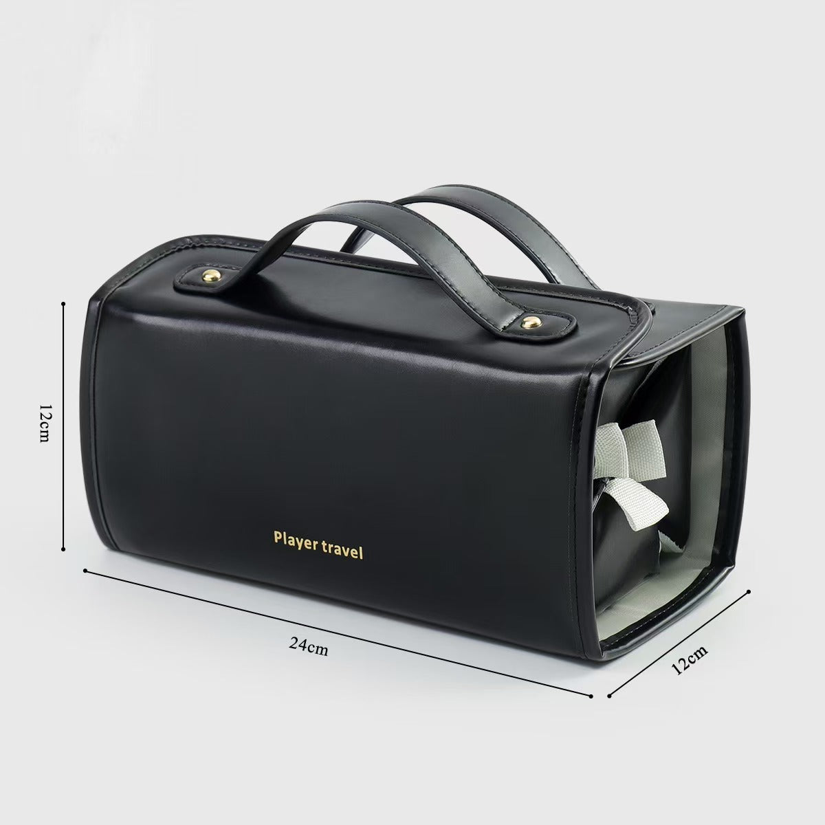 Portable leather cosmetic bag