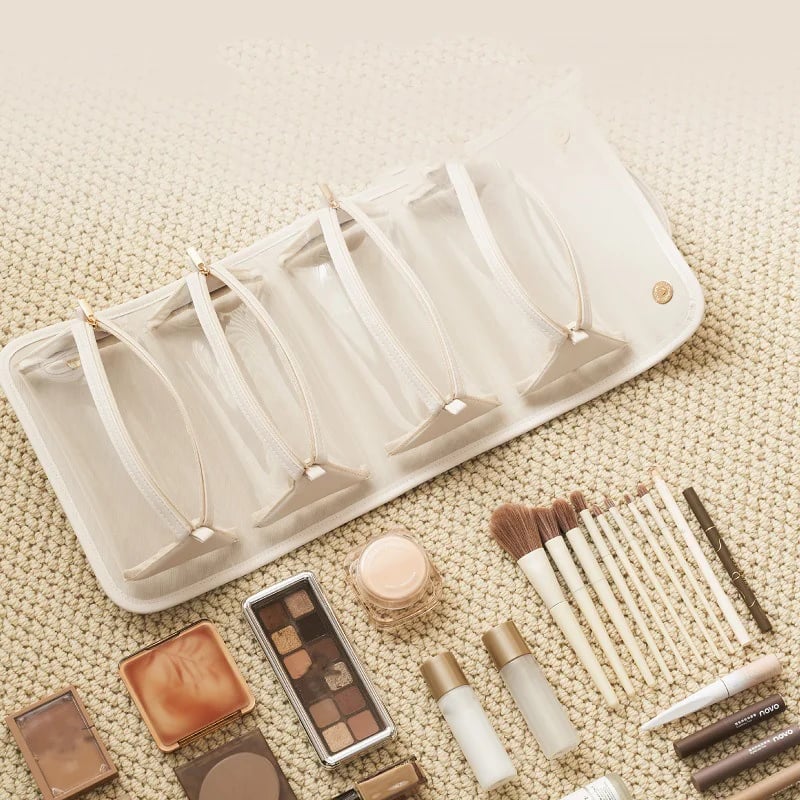 Portable leather cosmetic bag
