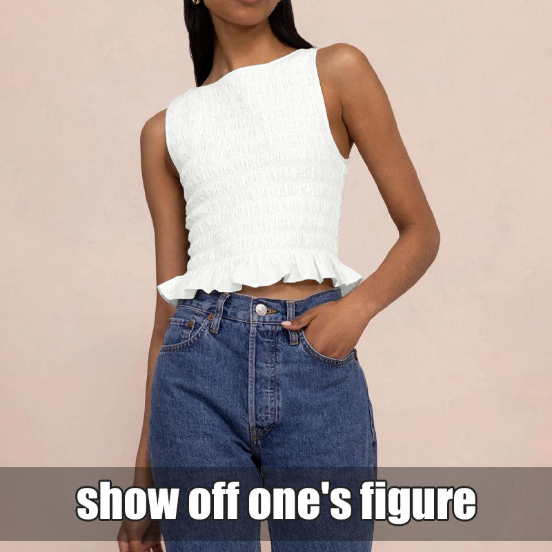 High Elastic Ruffled Slim Fit Women's Top