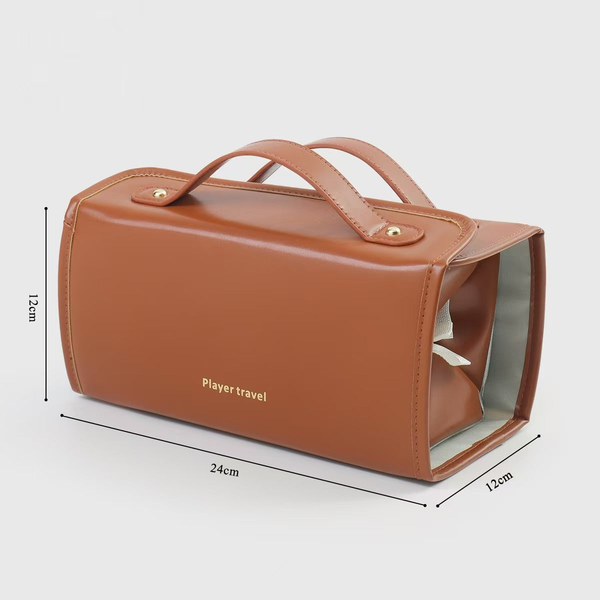 Portable leather cosmetic bag
