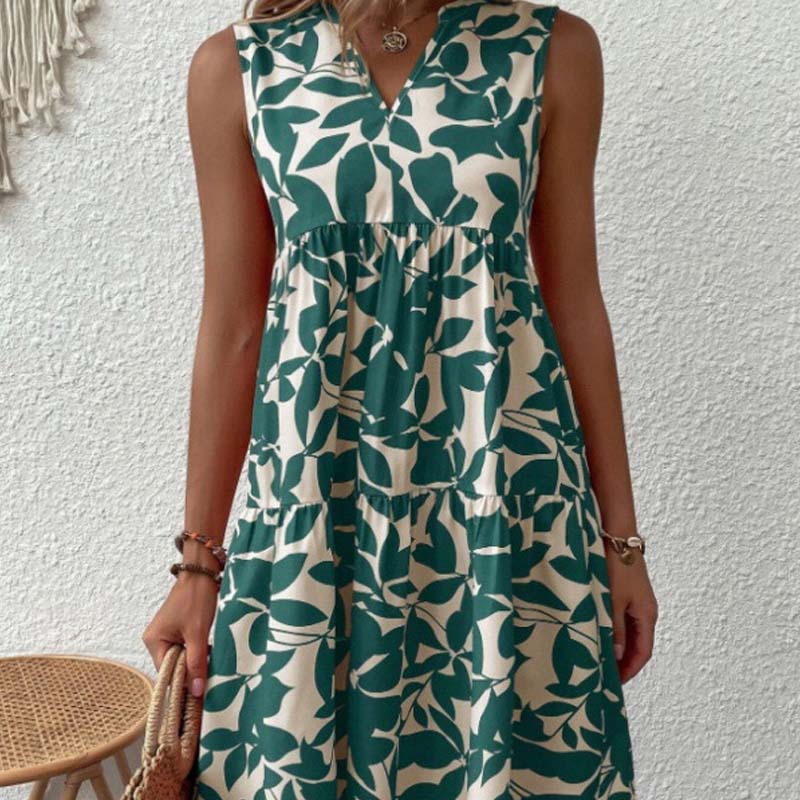 🌸2025 New Arrival💕Botanical Print V-Neck Pleated Dress