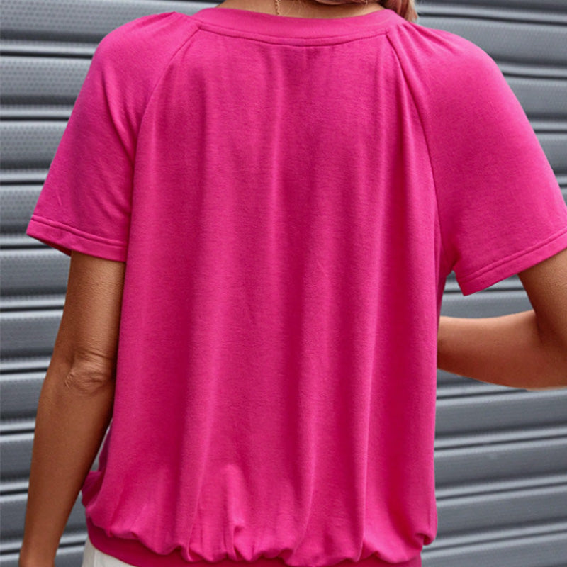 🌸Women's casual pleated V-neck short sleeve top
