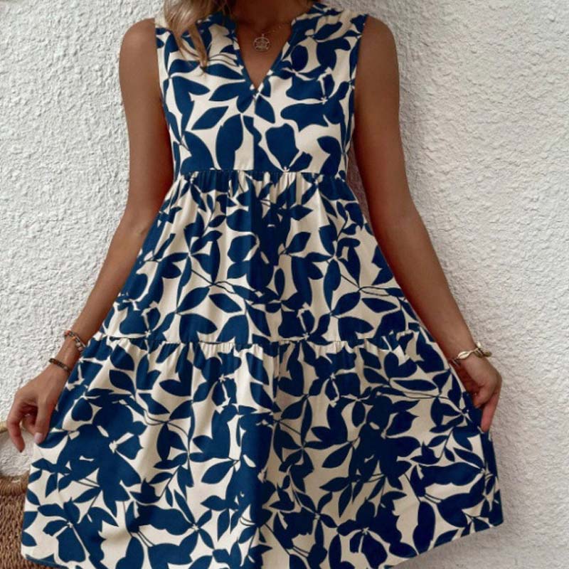🌸2025 New Arrival💕Botanical Print V-Neck Pleated Dress