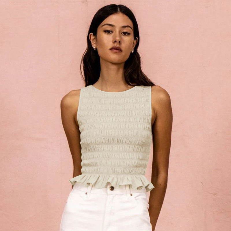 High Elastic Ruffled Slim Fit Women's Top