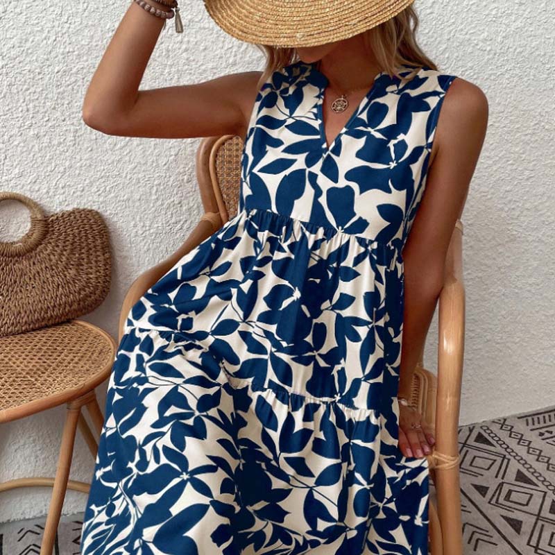 🌸2025 New Arrival💕Botanical Print V-Neck Pleated Dress