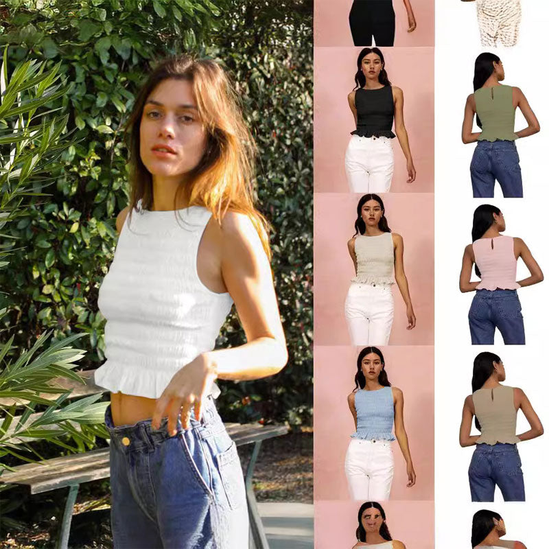 High Elastic Ruffled Slim Fit Women's Top