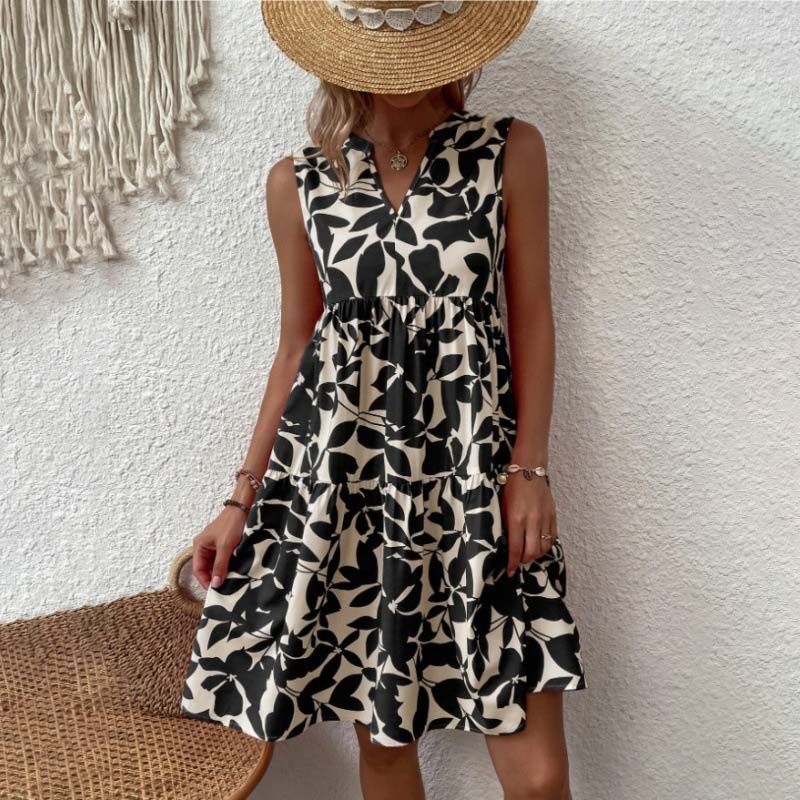 🌸2025 New Arrival💕Botanical Print V-Neck Pleated Dress