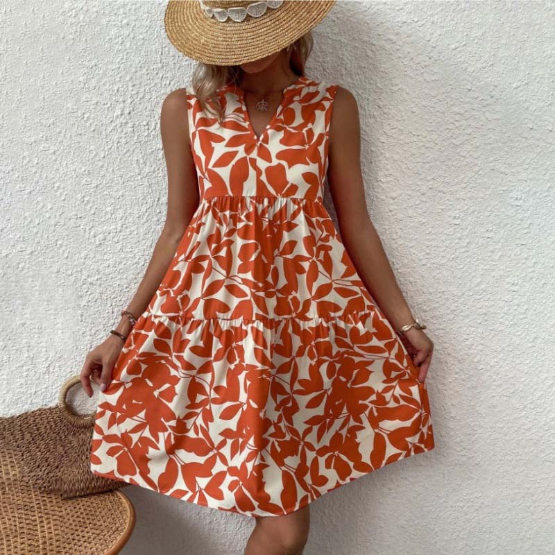 🌸2025 New Arrival💕Botanical Print V-Neck Pleated Dress
