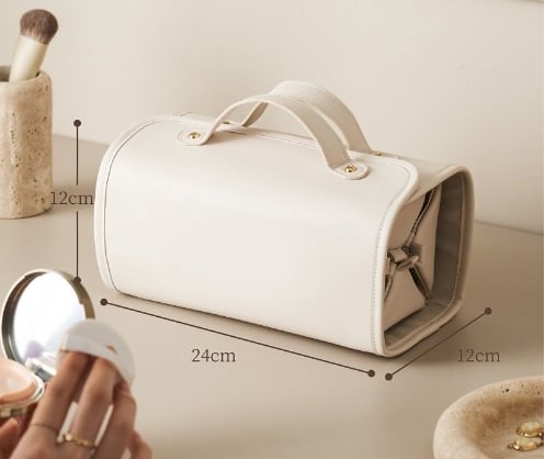 Portable leather cosmetic bag