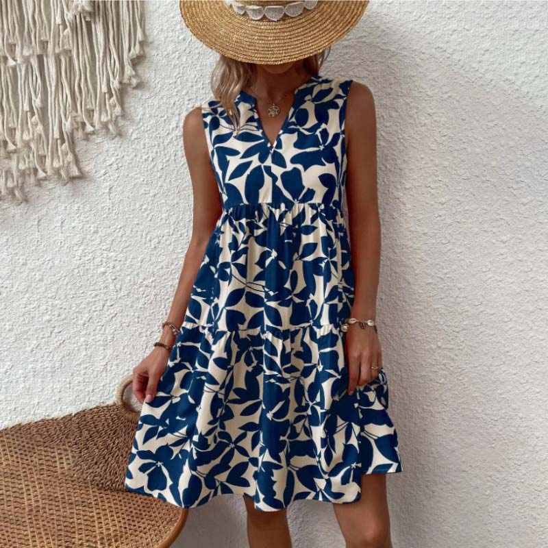🌸2025 New Arrival💕Botanical Print V-Neck Pleated Dress