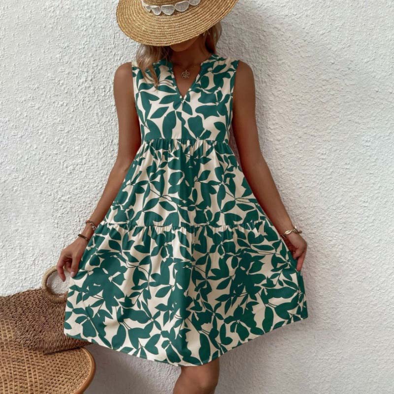 🌸2025 New Arrival💕Botanical Print V-Neck Pleated Dress