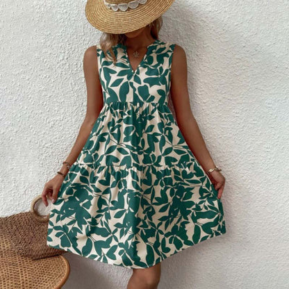 🌸2025 New Arrival💕Botanical Print V-Neck Pleated Dress