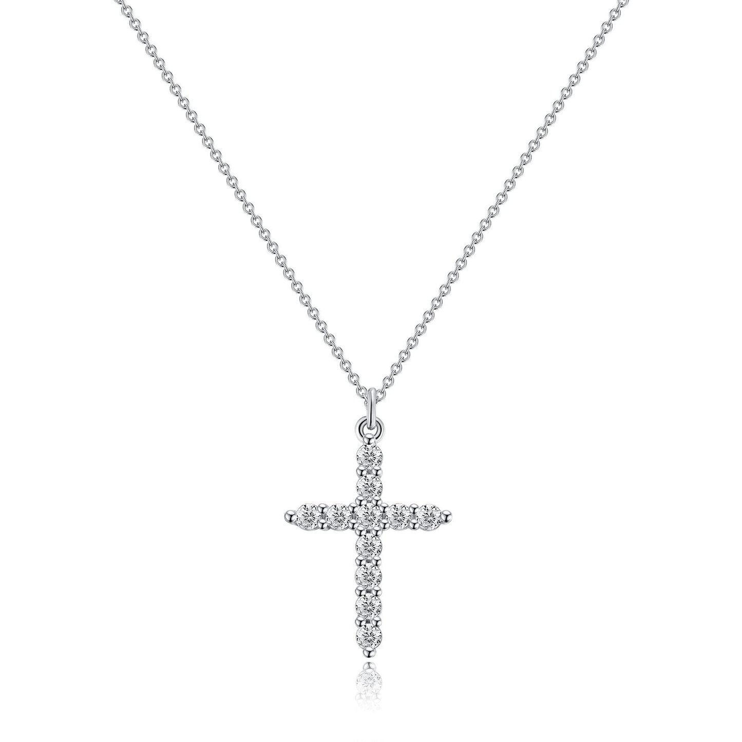 Stone laid cross rotated crown necklace