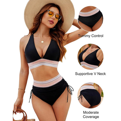 ☀️Vacation Sale 49% OFF🏖️High Waist Tummy Control Color Block Bikini Sets Color Block Bikini Sets