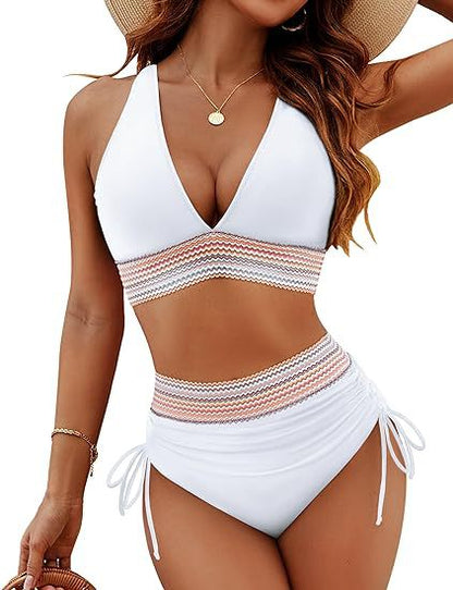 ☀️Vacation Sale 49% OFF🏖️High Waist Tummy Control Color Block Bikini Sets Color Block Bikini Sets