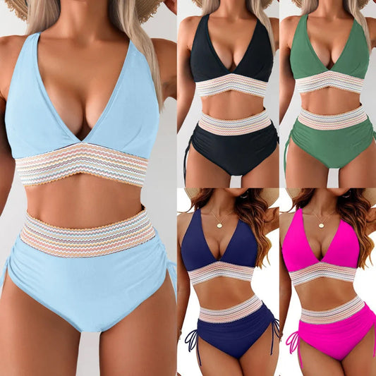 ☀️Vacation Sale 49% OFF🏖️High Waist Tummy Control Color Block Bikini Sets Color Block Bikini Sets