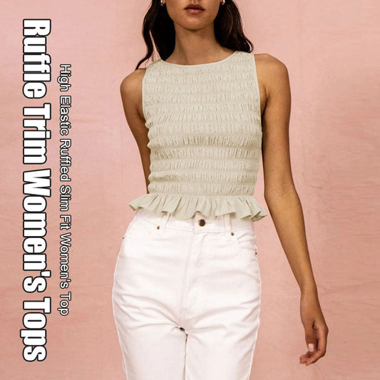 High Elastic Ruffled Slim Fit Women's Top