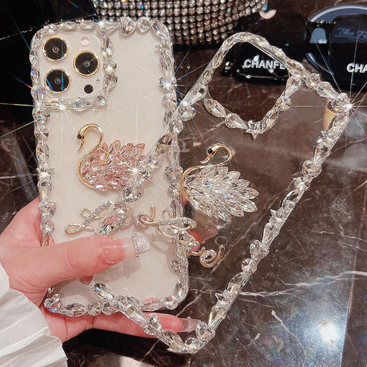 Swan Silicone Phone Case with Diamonds