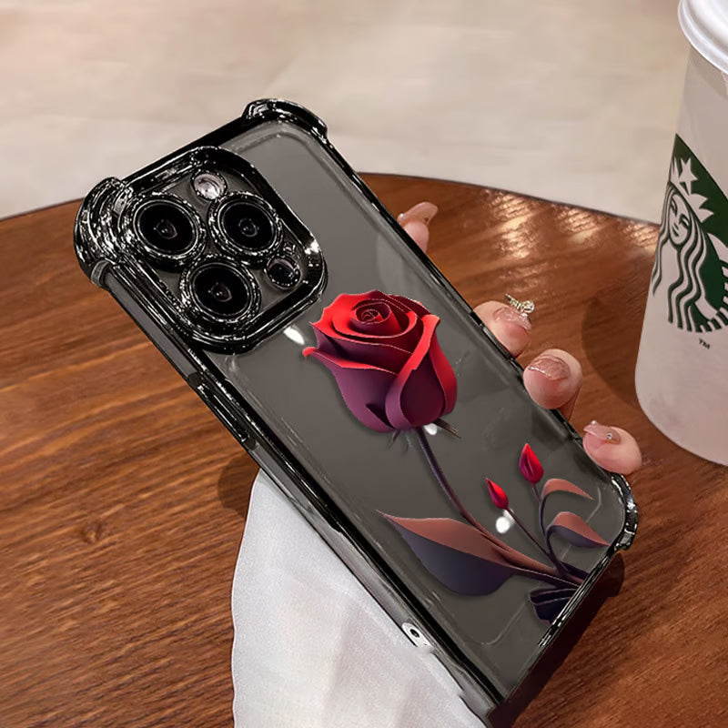 Electroplating Four-Corner Airbag Anti-Fall Shiny Rose Phone Case