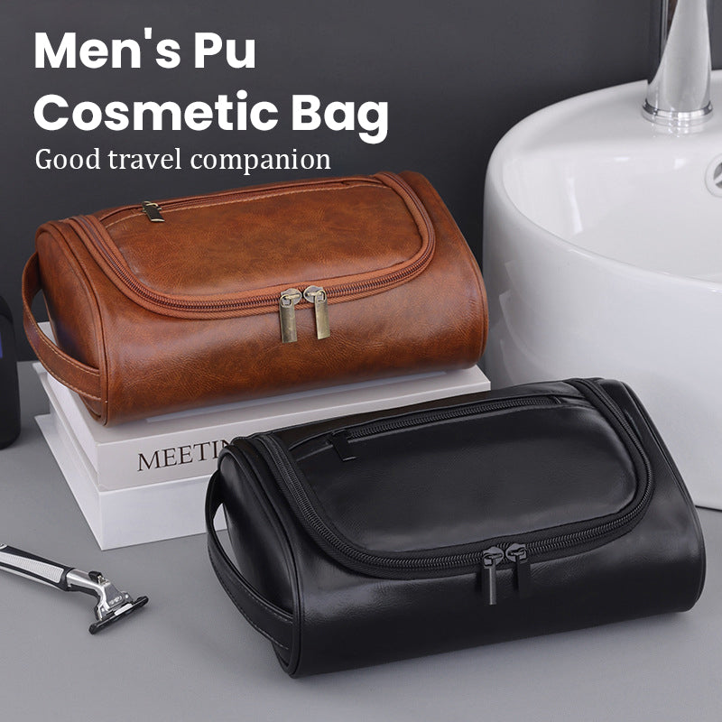 Men's Large-Capacity Portable Pu Cosmetic Bag - The Perfect Companion For Travel And Home