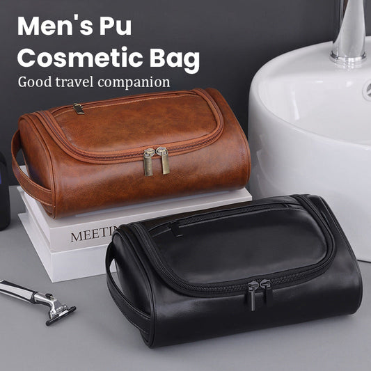 Men's Large-Capacity Portable Pu Cosmetic Bag - The Perfect Companion For Travel And Home