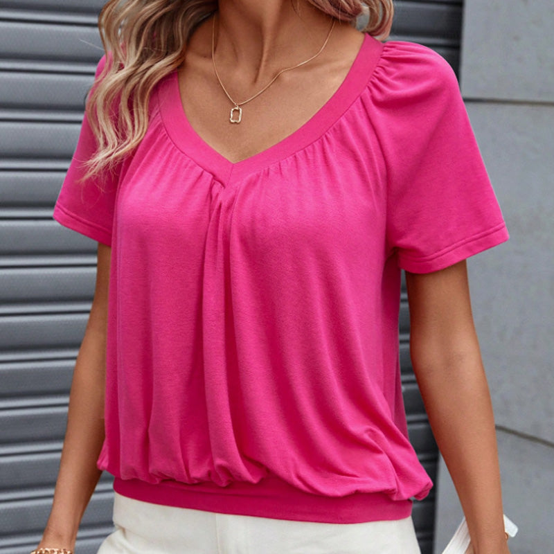 🌸Women's casual pleated V-neck short sleeve top