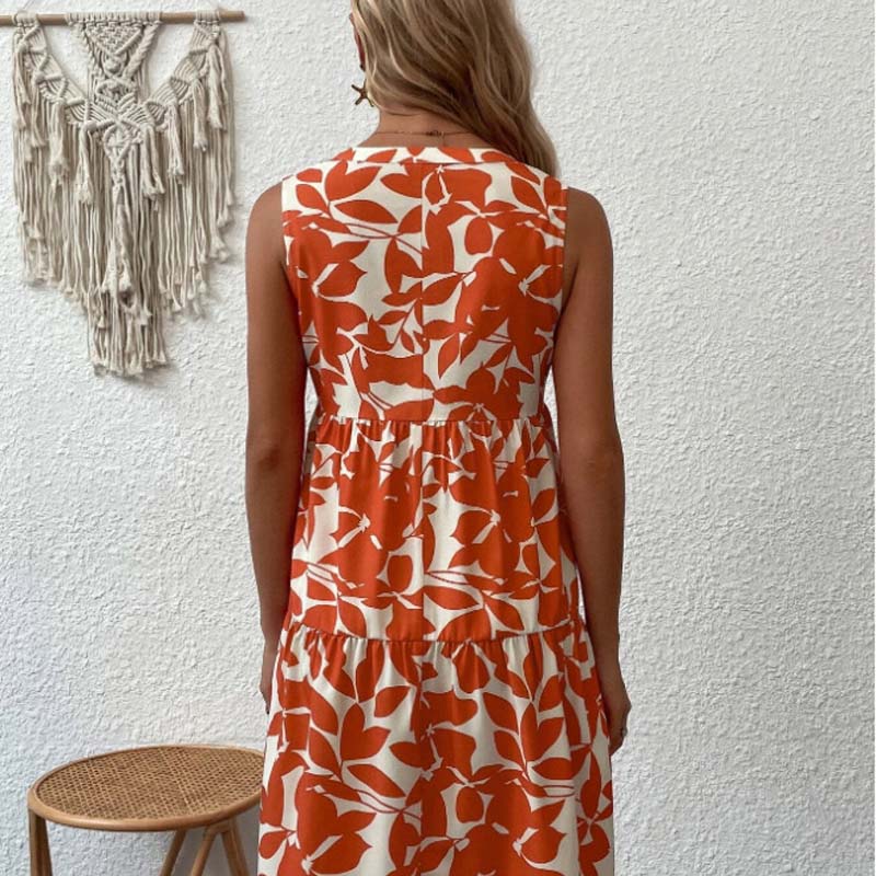 🌸2025 New Arrival💕Botanical Print V-Neck Pleated Dress
