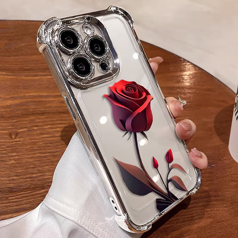 Electroplating Four-Corner Airbag Anti-Fall Shiny Rose Phone Case