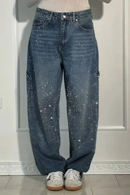Knappficka High Rise Wide Leg Jeans/Button Pocket High Rise Wide Leg Jeans