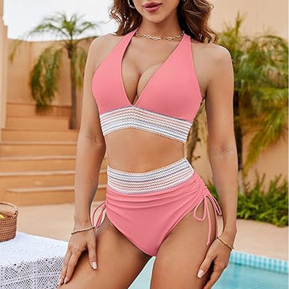 ☀️Vacation Sale 49% OFF🏖️High Waist Tummy Control Color Block Bikini Sets Color Block Bikini Sets