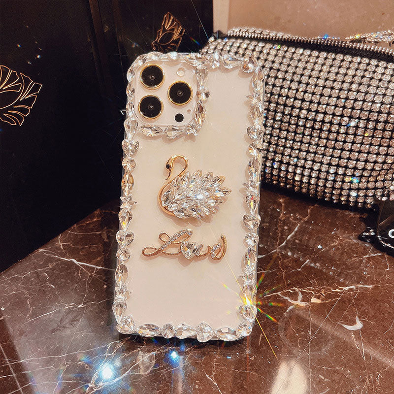 Swan Silicone Phone Case with Diamonds