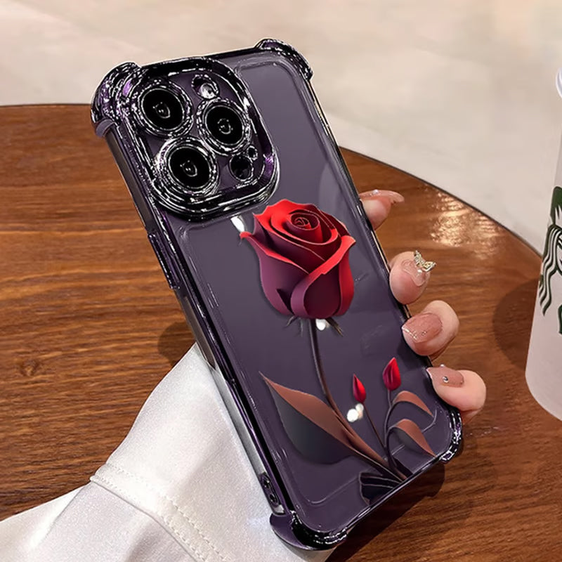 Electroplating Four-Corner Airbag Anti-Fall Shiny Rose Phone Case