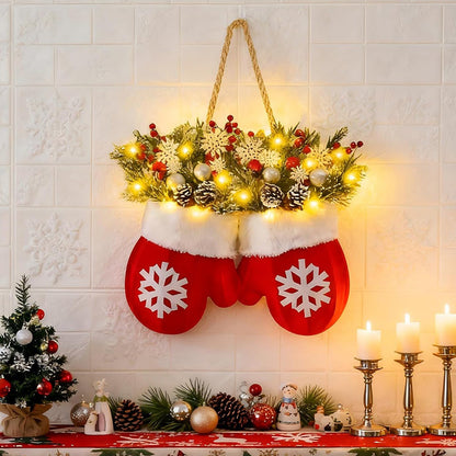 🎅 Blinkender Weihnachtshandschuhkranz · Schaffen Sie eine warme und gemütliche Weihnachtsatmosphäre