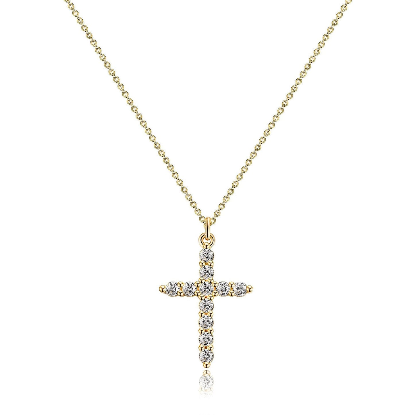 Stone laid cross rotated crown necklace