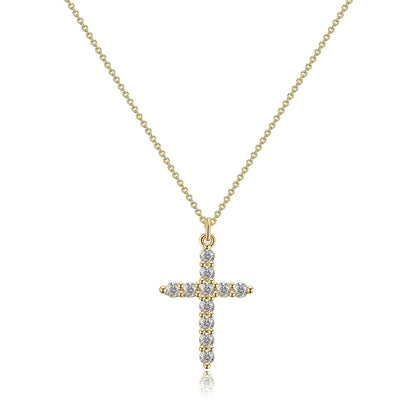 Stone laid cross rotated crown necklace