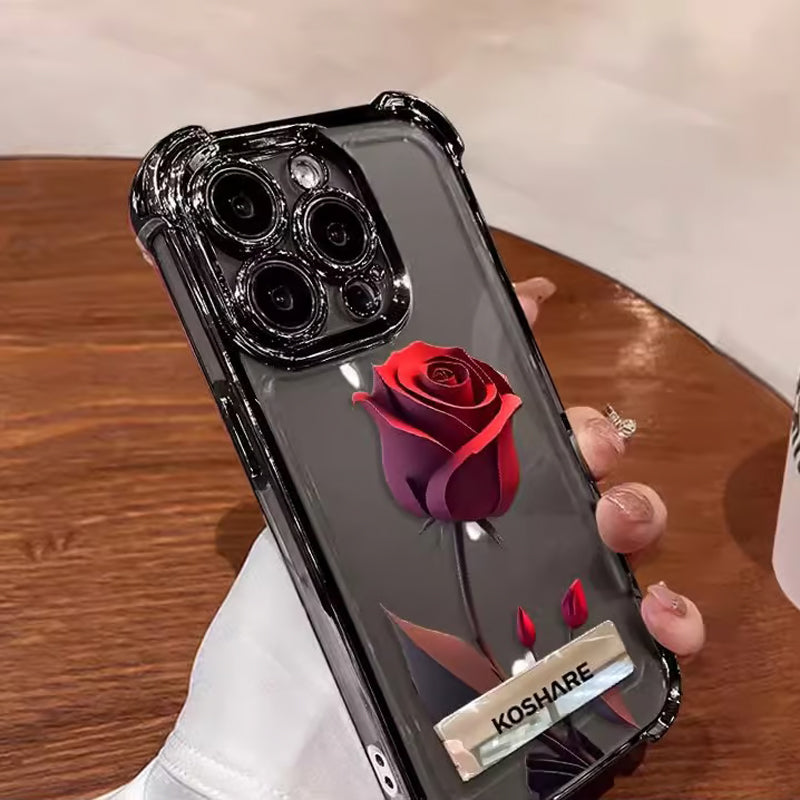 Electroplating Four-Corner Airbag Anti-Fall Shiny Rose Phone Case