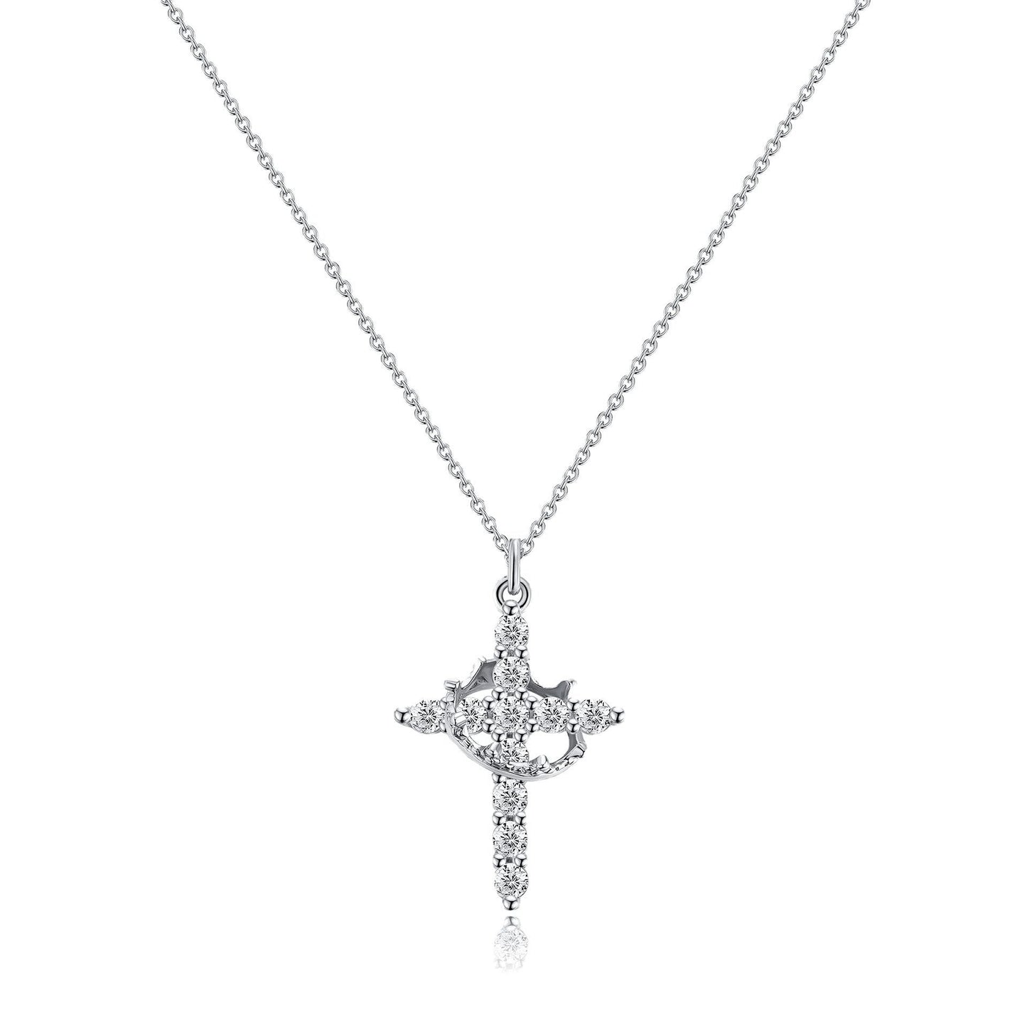 Stone laid cross rotated crown necklace