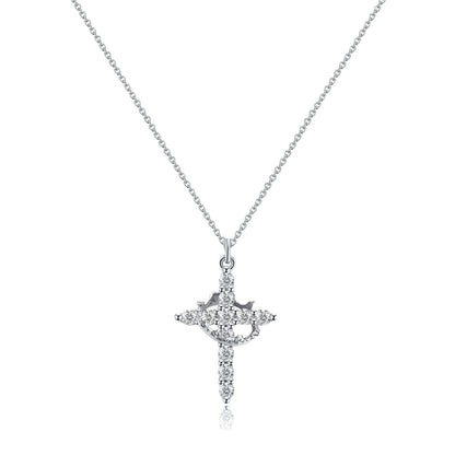 Stone laid cross rotated crown necklace