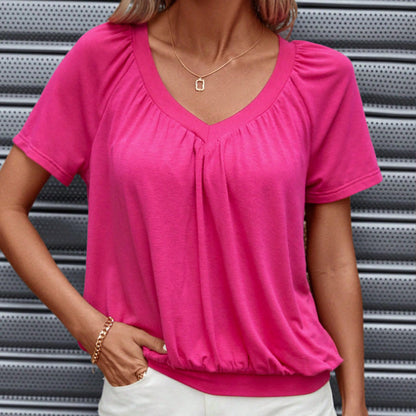 🌸Women's casual pleated V-neck short sleeve top