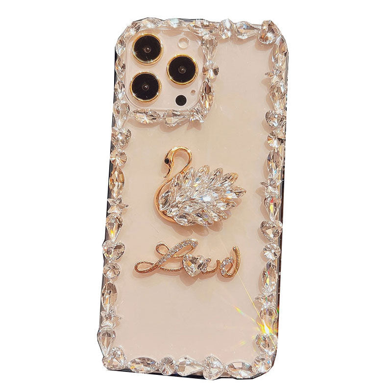 Swan Silicone Phone Case with Diamonds