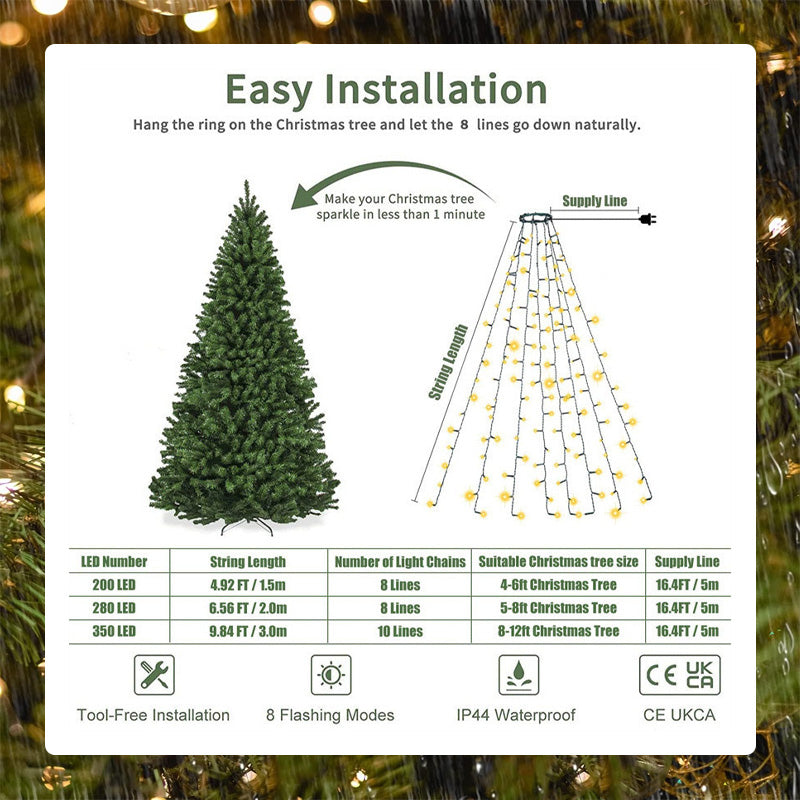 🎄 LED Ring Waterfall Christmas Tree Lights 🎄