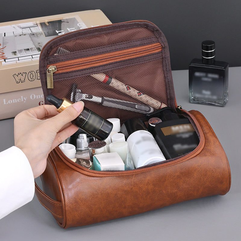 Men's Large-Capacity Portable Pu Cosmetic Bag - The Perfect Companion For Travel And Home