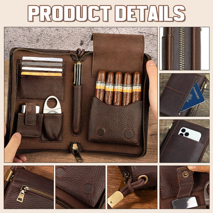 🏆 Tragbare Zigarrenkiste mit Vintage-Motiv und Litschi-Muster