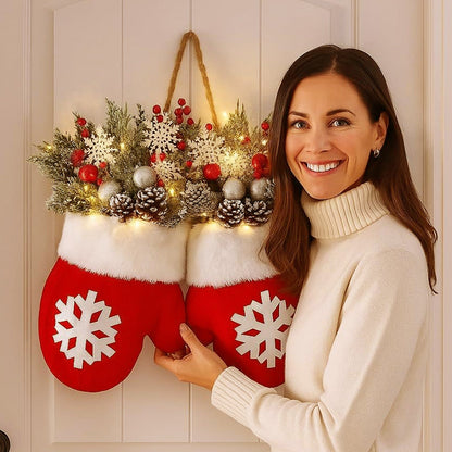 🎅 Blinkender Weihnachtshandschuhkranz · Schaffen Sie eine warme und gemütliche Weihnachtsatmosphäre