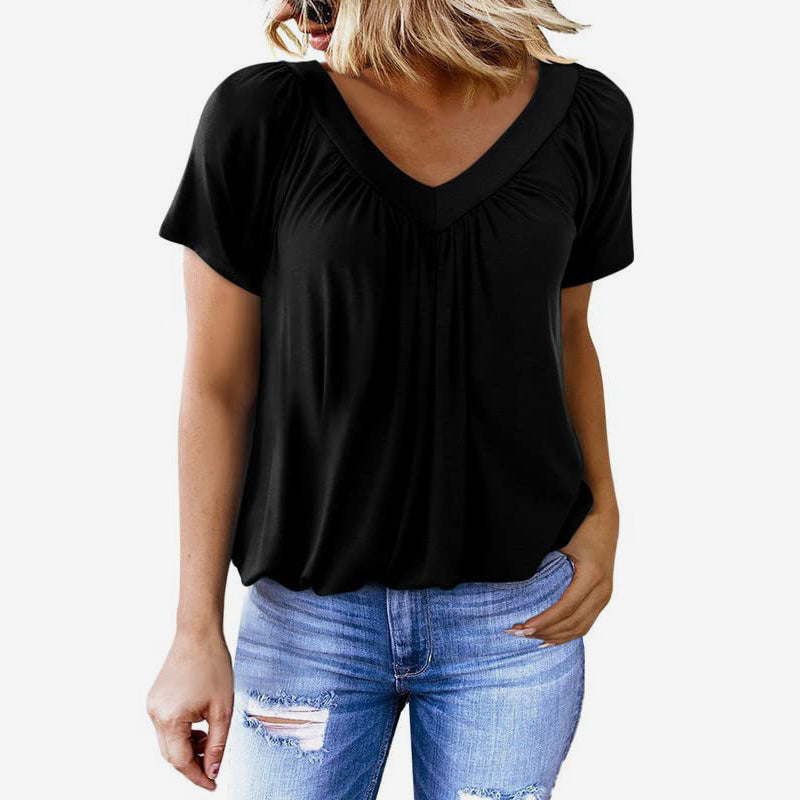 🌸Women's casual pleated V-neck short sleeve top