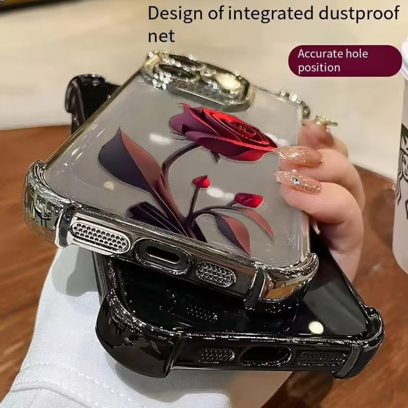 Electroplating Four-Corner Airbag Anti-Fall Shiny Rose Phone Case